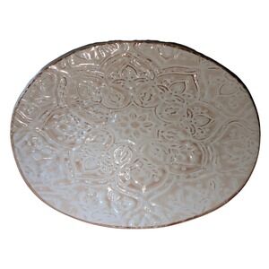 Vintage Melamine Oval Serving Platter Beige Gold Embossed Floral Baroque Wedding